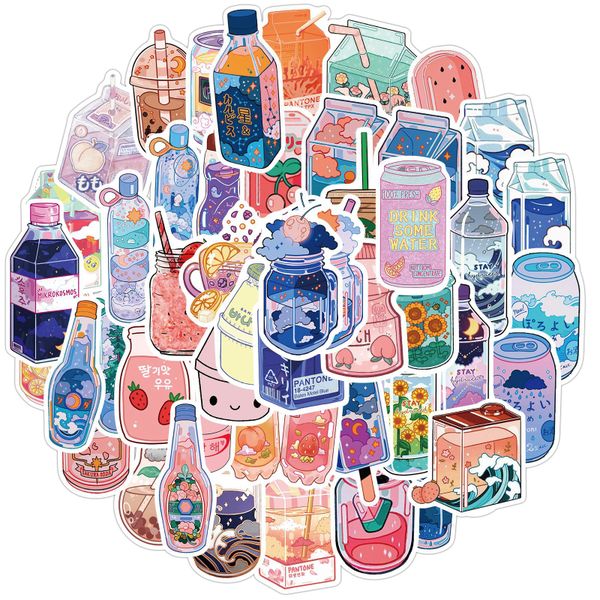 Artikon 50pcs Art Craft Waterproof Stickers - Drink Bottle World Pink