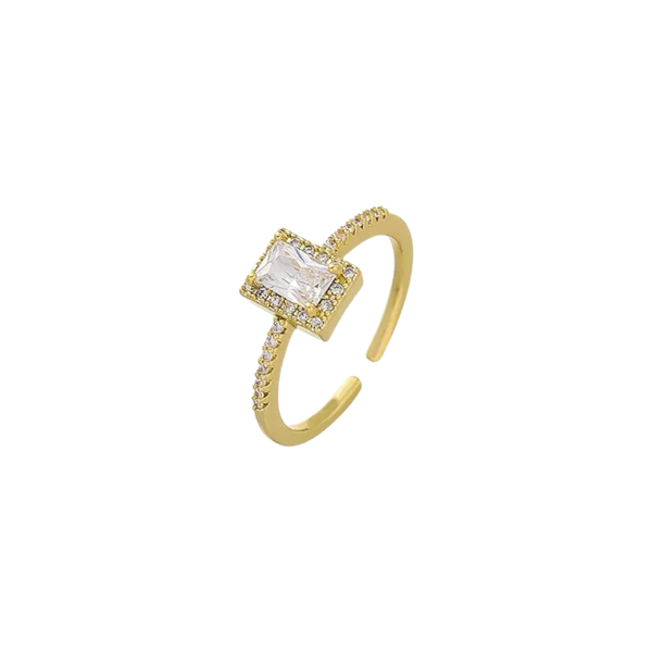 Kandy Rose Square Zircon Gold Statement Ring (Adjustable)