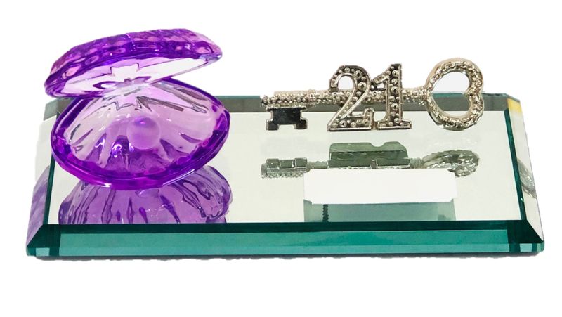21st Key - Lilac Shell &amp; Pearl On Glass Mirror Base with Engraving Plate