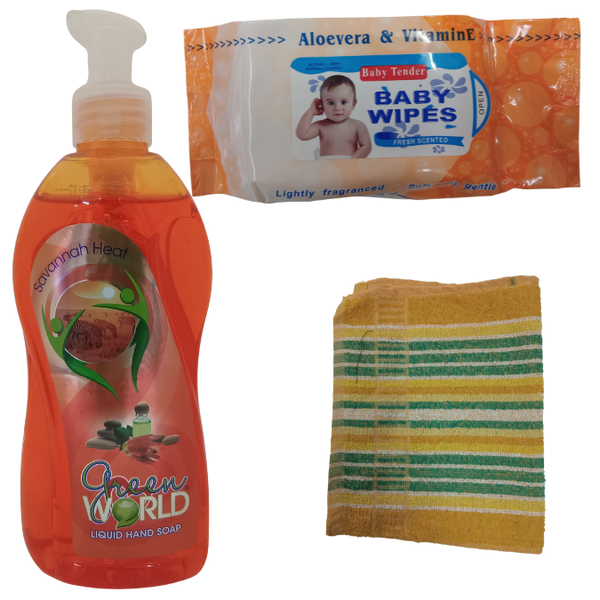 Savannah Heat Liquid Hand Wash 500ml + Baby Wipes + Towel