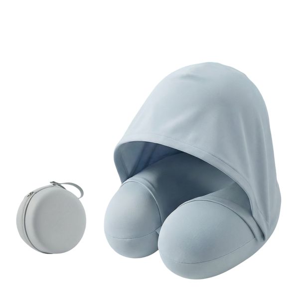 Hooded Ice Silk U-Shaped Neck Pillow Travel Airplane Cervical Support