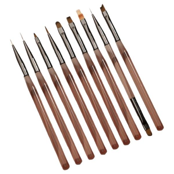 9 Piece - Japanese-Inspired Nail Art Design Brushes - Transparent Brown