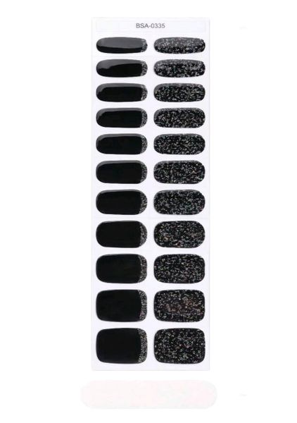 22-Piece UV-Free Gel Nail Wraps - Bold Black with Colorful Glitter