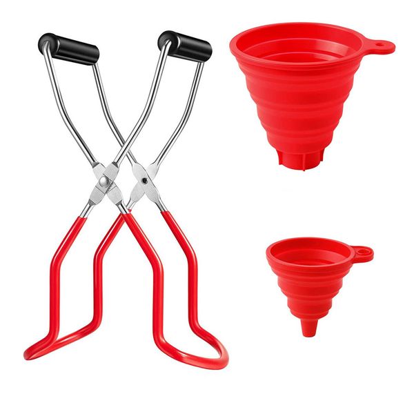 Stainless Steel Canning Jar Lifter &amp; Silicone Funnel for Home Kitchen