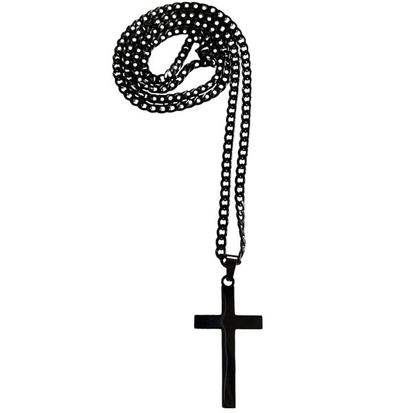 Men's Black Stainless Steel Cross Curb Chain