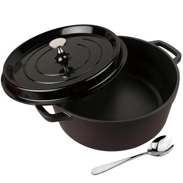 Super Large Enameled Cast Iron Casserole Pot with Salad Fork