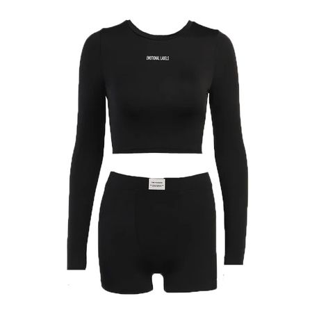 Matching Sportswear Women Outfit Crop Top and Short Pants Black