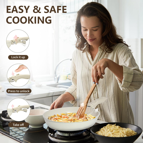 Topika Pots with Detachable Handles, 17Pcs Nonstick Cookware for
