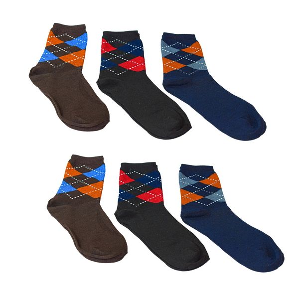 Men's Striped Diamond Pattern Design Fashionable and Comfortable Socks-3 Pairs