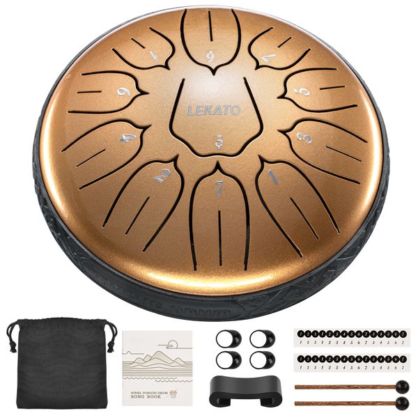 LEKATO 6 Inch 11 Notes D Key Steel Tongue Drum Handpan Drum Set