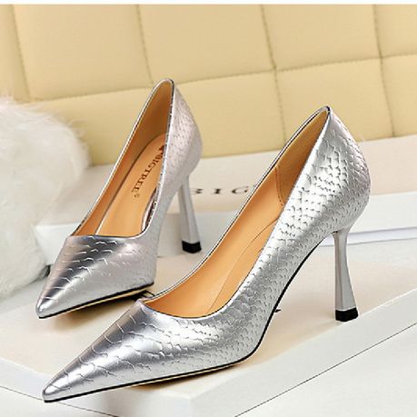 Big Tree-Fashionable -Snake-Patterned Shiny Patent Leather -Heels - Silver  | Buy Online in South Africa 