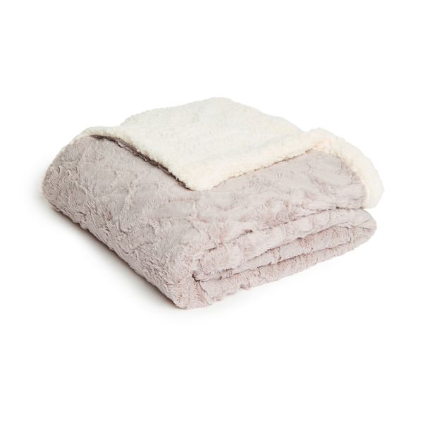 George &amp; Mason - Sherpa Lined Textured Fleece Blanket 180cm x 200cm - Taupe