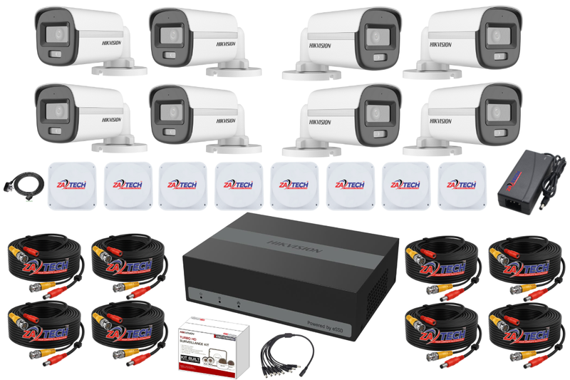 Hikvision 8CH ColorVu eDVR CCTV Kit with 1TB SSD, Zatech Ready Cables &amp; JB