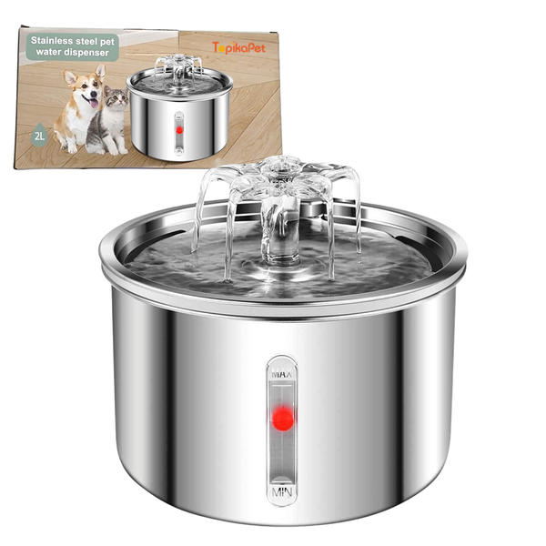Topika 2L Stainless Steel Pet Water Dispenser, Stainless Steel Pet Fountain