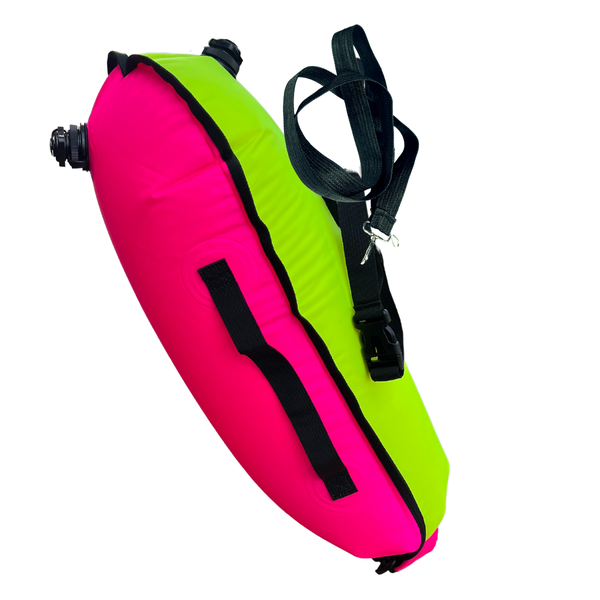 Two Tone Pink and Green 28lt Swim Tow Float with Internal Dry Storage