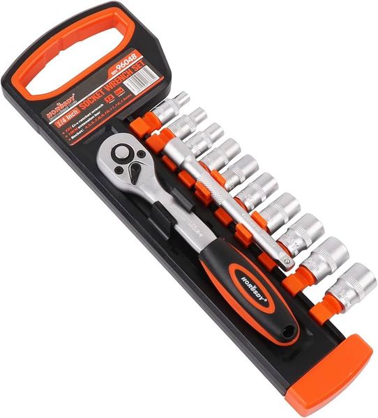 12-piece Chrome Vanadium ratchet socket wrench set.