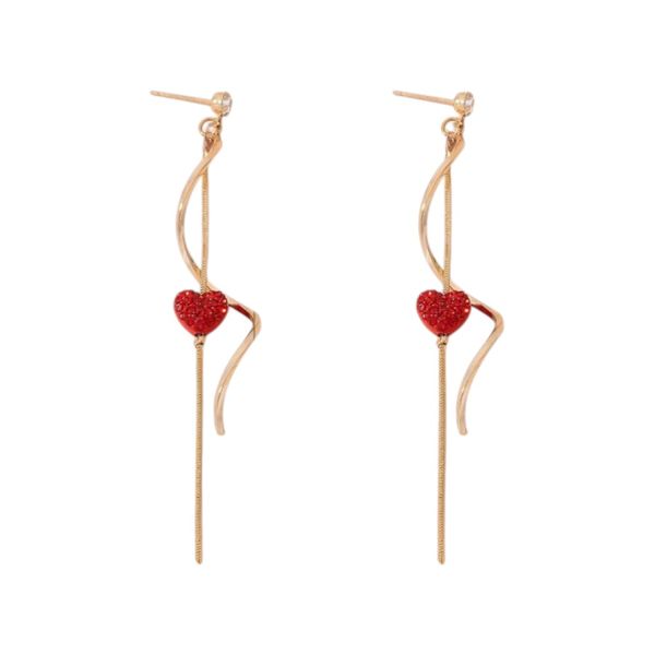 Women's Heart Pendant Spiral Drop And Dangle Earrings - Red/Gold