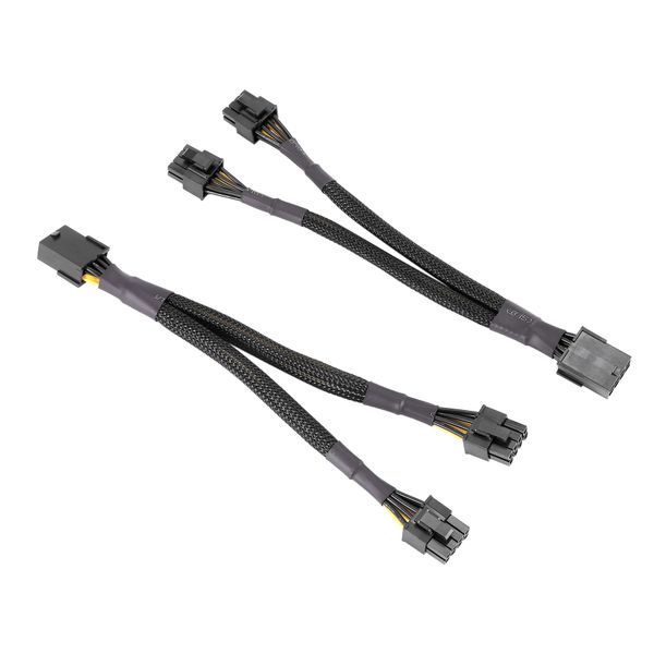 2PCS Female to Dual 2X 8 Pin (6+2) Male PCI Express Power Adapter