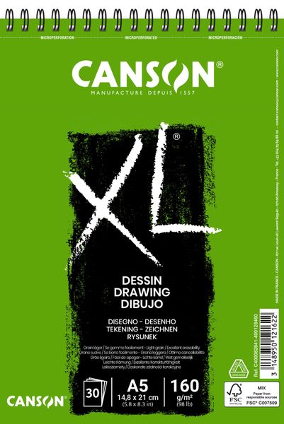 Canson XL Drawing Spiral bound 30S A5 160G