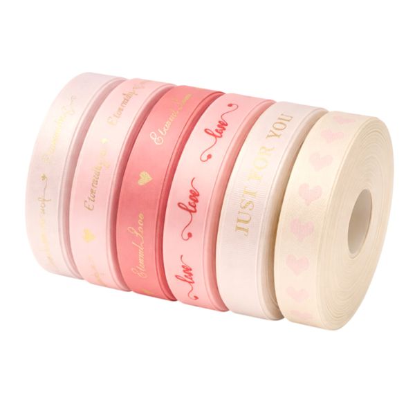 Decorative Love-Themed Satin Ribbon Rolls - 6-Pack Gift Wrapping Ribbon Set