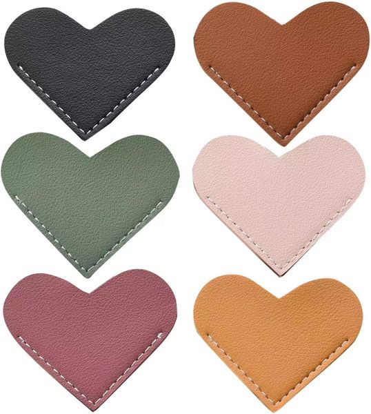 6 Pcs Leather Heart Corner Bookmarks - Cute Page Markers for Book Lovers