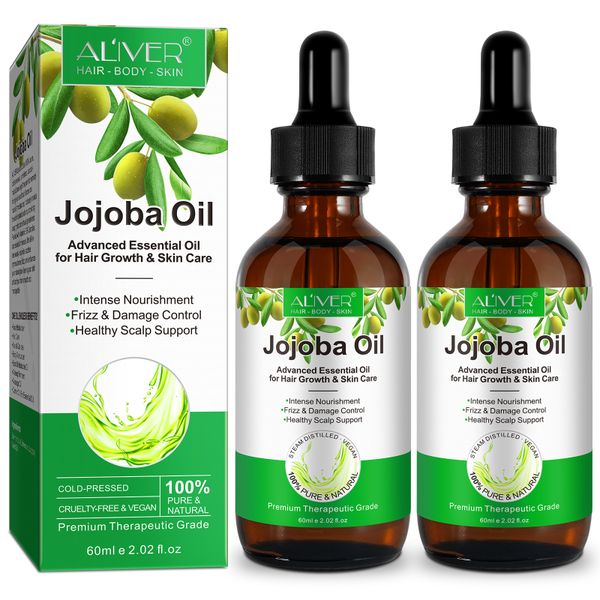 2 Pack Aliver Pure Jojoba Oil Advanced Hair Growth &amp; Skin Care 60ml