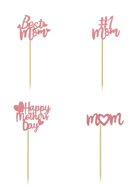 Mother's Day Cupcake Toppers - Pink Glitter Set of 12