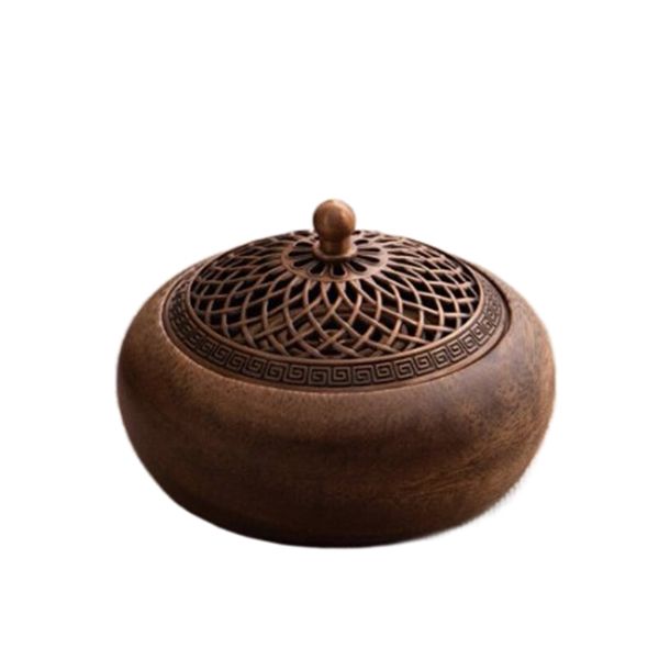 Walnut Wood Incense Burner - Solid Wood Circular Incense Holder