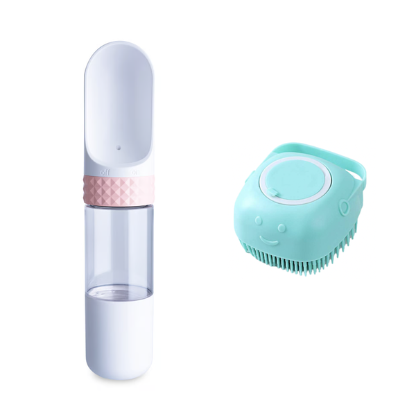 Portable Food &amp; Water Bottle For Dogs and Cats with Silicone Scrubber