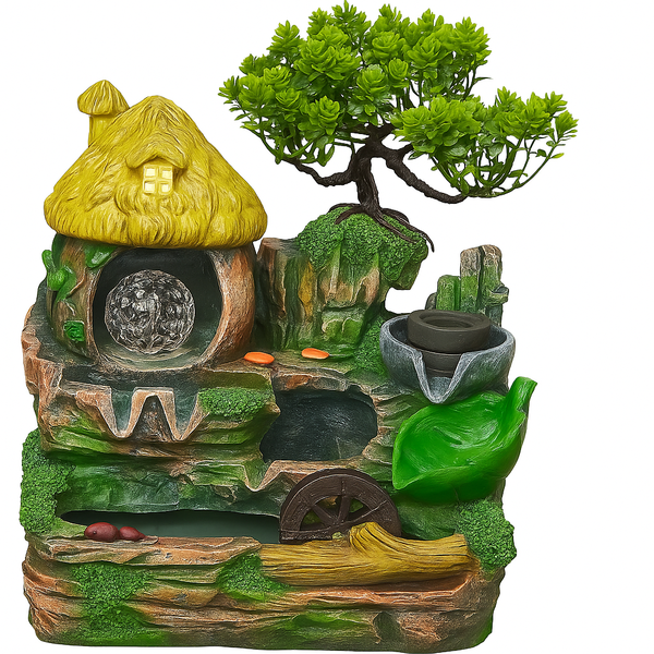 Fantasy House Tabletop Water Fountain with LED Crystal Ball &amp; Water Wheel