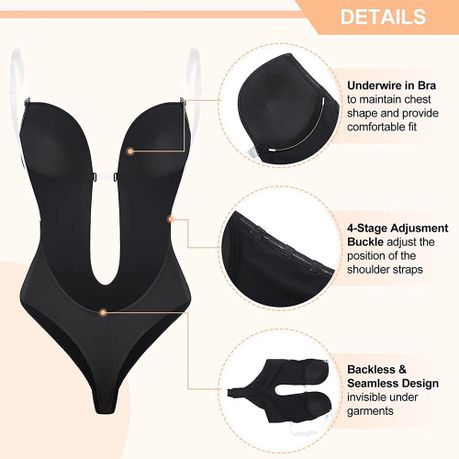 Backless Body Shaper para Mulheres Push Up Bra Low Back Thong Bodysuit Z7Y