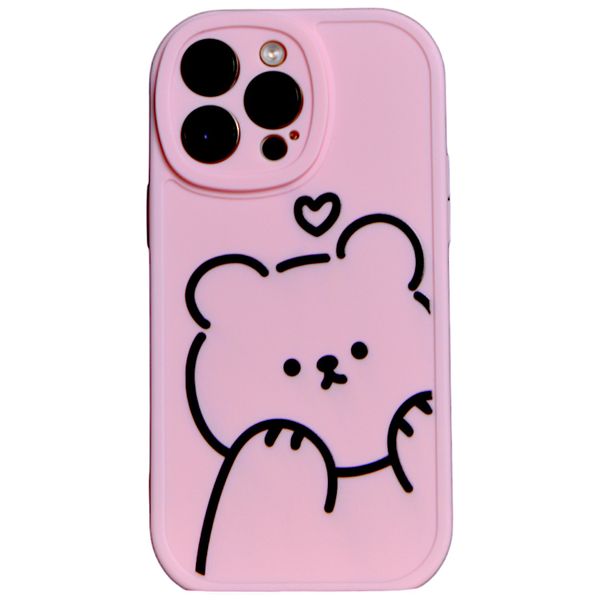 Pink - Phone Case with Cute Bear - Iphone 15 Pro