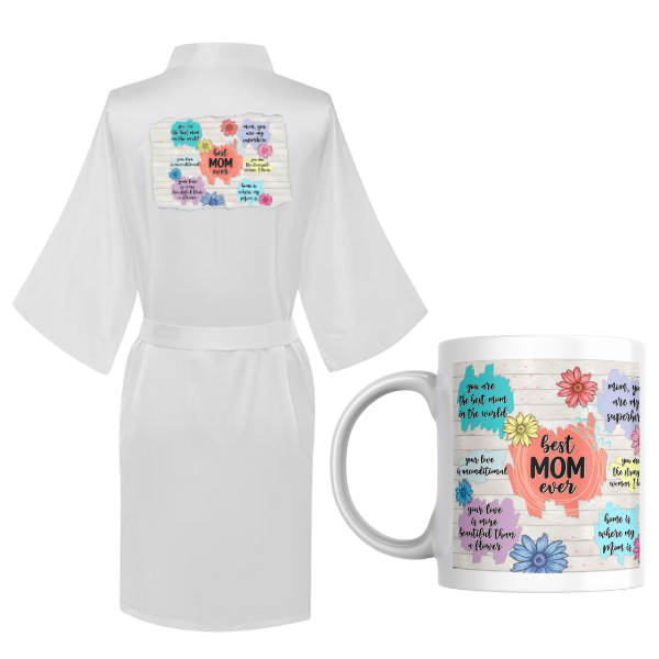 Mom Printed Summer Gown with Mug-Teal Best Mom Ever