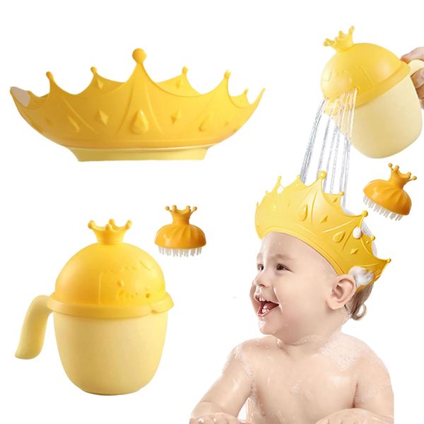 3 Piece Crown Baby Bath Set- Bath Pouring Cup, Shower Cap, Brushes