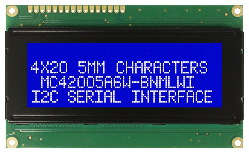Midas (MCCOG42005A6W-BNMLWI) Alphanumeric LCD, 20 x 4, White on Blue, 5V
