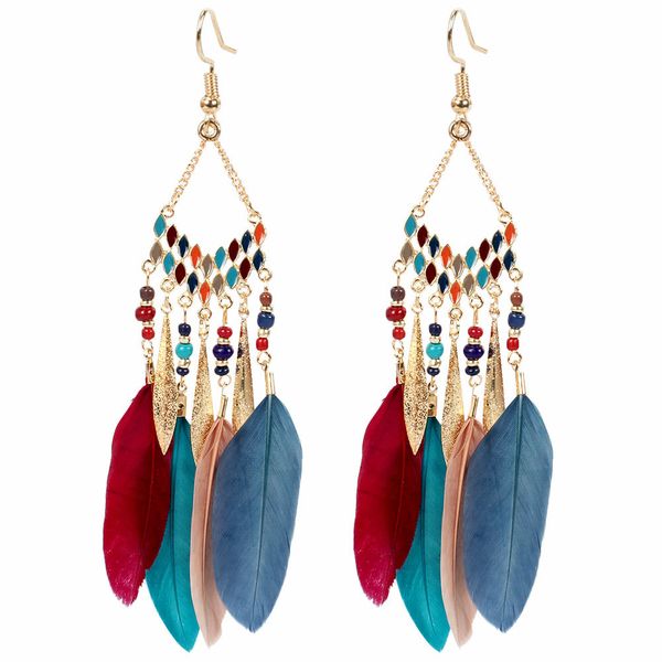 Personality Water Drop Tassel Earrings - Blue