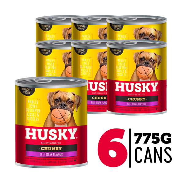 Husky Chunky Steak (6 x 775g) Wet Dog Food Cans - Canned Wet Dog Food