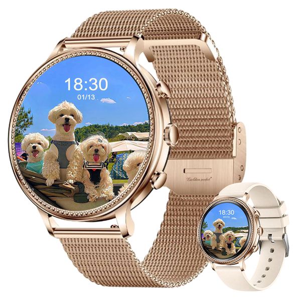 Rose Gold Women's Smartwatch 1.39" Dual Strap Android &amp; iOS Compatible