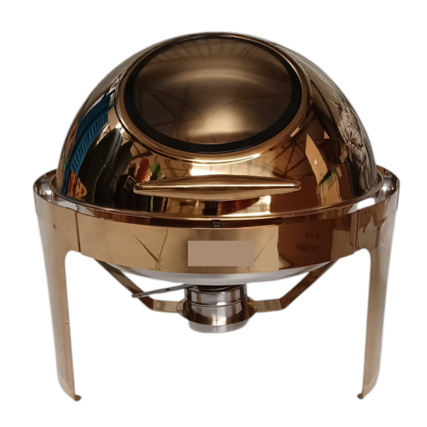 SMTE 321 Gold Round Stainless Steel Chafing Dish with Roll-Top Glass Lid - 6L