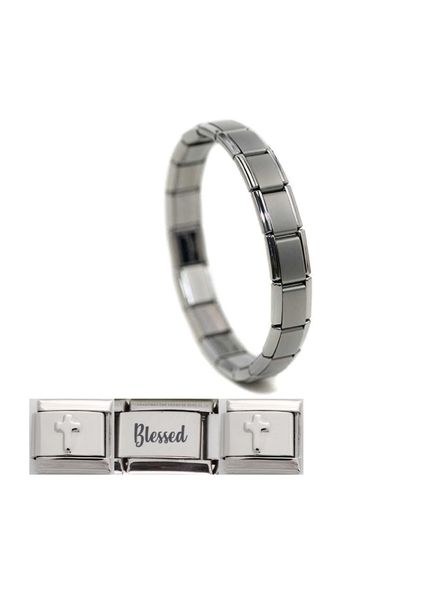 21 Italian Links - Charm Link Cross Blessed Bracelet - 9mm