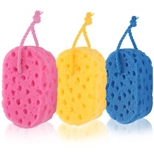 Bath Sponge: Exfoliating Soft Reusable Shower Scrubber for Women, Men 3Piece