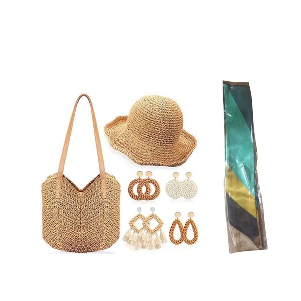 Women Purse Straw Tote Bag Summer Straw Beach Bag Wide Brim Straw Sun Hat