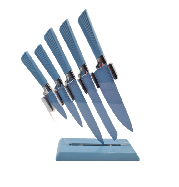 6 Piece Knife Set With Stand - Blue
