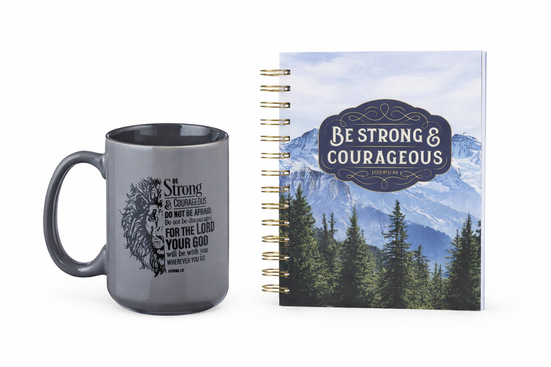 Be Strong &amp; Courageous Christian Gift Set - Inspirational Mug &amp; A5 Journal