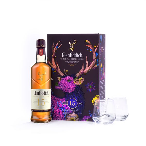Glenfiddich 15YO Single Malt Whisky + 2 Glasses