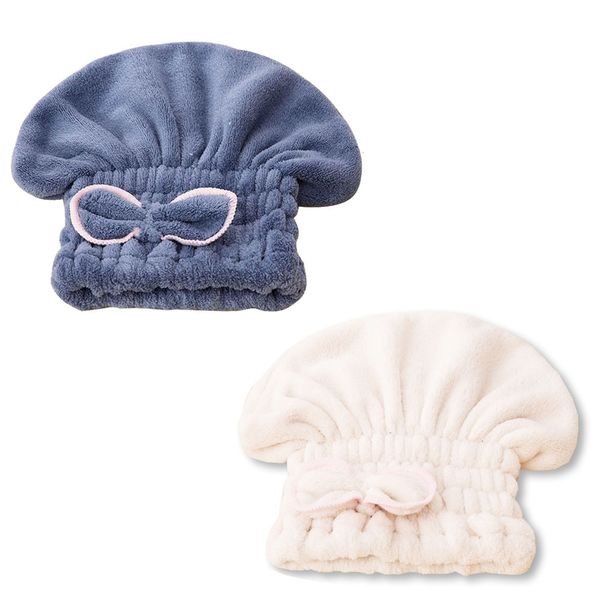 2 Pack Bow Microfiber Hair Drying Caps-Absorbent Coral Velvet Hair Towel