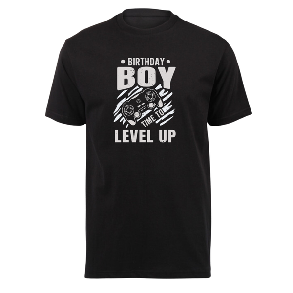 Kids Black Short Sleeve T-Shirt - Level Up Birthday Boy