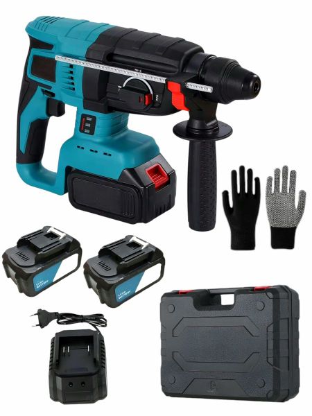36V Cordless Rotary Hammer Drill 4-in-1 Power Tool - 8 Pcs Hammer Drill Set