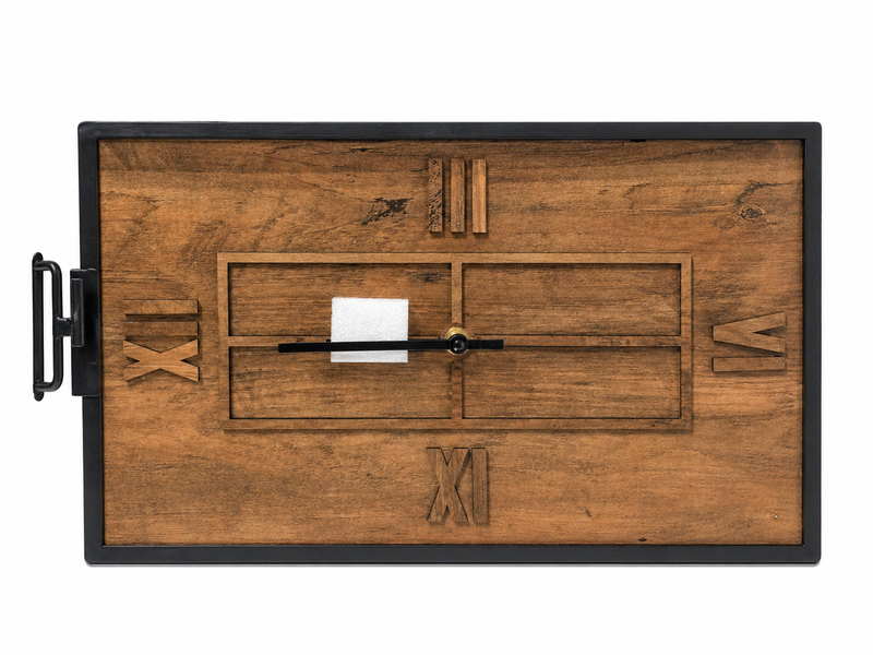 J P Modern Oak Industrial Iron Frame Heritage Clock
