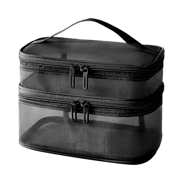 Multifunctional Double Layer Mesh Makeup Bag - Black